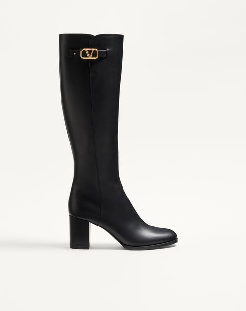 Valentino Garavani - Vlogo Signature Calfskin Boot 70mm - Black - Woman - Boots And Ankle Boots
